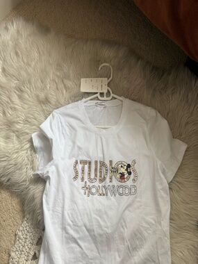 Disney Studios Hollywood Metallic Graphic Tee White L NWT
